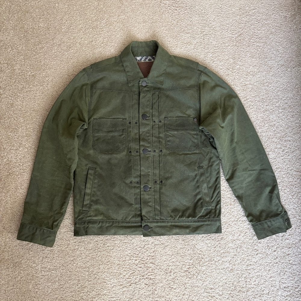 Freenote Cloth Waxed Canvas Riders Jacket in Olive (Size M)